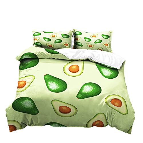 Juego de edredón con diseño de Frutas Tropicales, diseño de Aguacate Super King para niños, Funda de edredón con Estampado de aguacates Verdes, Juego de Cama Decorativo de 3 Piezas con 2 Fundas de al