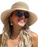 FURTALK Womens Summer Straw Beach Sun Hat Wide Brim Handmade Crochet Hats Khaki, Medium-Large