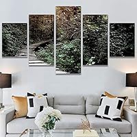 SIGNWIN 5 Panel Canvas Wall Art Green Forest for Home Decorations Ready to Hang - 60