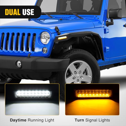 Image of Nilight JK Wide Flat Front Fender Flares Fit for 2007-2012 2013 2014 2015 2016 2017 2018 Jeep Wrangler JK JKU 2 /4 Door 2Pcs Off-Road Wheel Fenders Mud Guards w /LED Lights Turn Signal Lights DRL