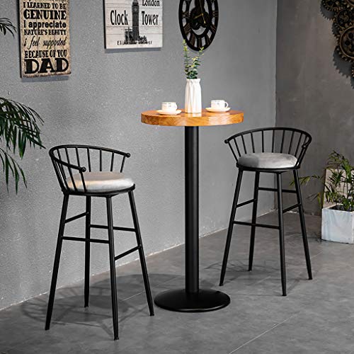 Juego de 3 taburetes de bar, mesa redonda y 2 taburetes de pub, tela de franela para el hogar, cocina, bistró, taburete de metal con respaldo bajo, mesa de madera + base de metal
