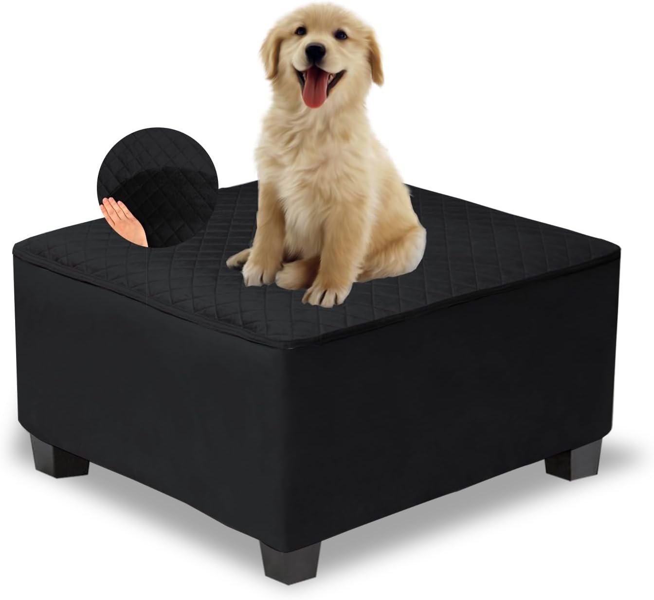 NeColorLife Waterproof Square Ottoman Cover,Thick Stretch Velvet Slipcover for Footstool,Non-Slip Soft Furniture Protector for Pets and Dogs,Black,Medium NeColorLife Waterproof Square Ottoman Cover,Thick Stretch Velvet Slipcover for Footstool,Non-Slip Soft Furniture Protector for Pets and Dogs,Black,Medium
