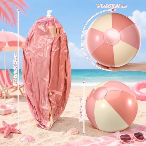 Chitidr 6 Pcs Pink White Beach Balls Inflatable, 17 Inch Pink and White - image 3