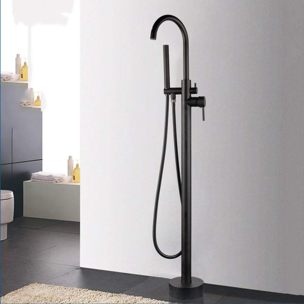Yniyujkl Black High Rise Round Spout Bath Mixer Tap Floor Mounted Bathtub Filler Shower Roman Tub Faucet Set
