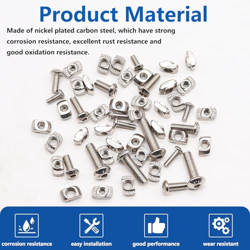 260pcs m3 m4 m5 t nuts screws kit t slot nuts hammer head fastener with nickel plated carbon steel button head screws for 2020 series aluminum extrusion profile