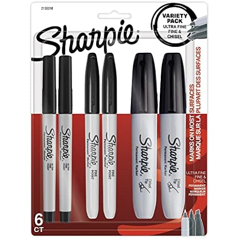 Sharpie Permanent Markers Variety Pack, Featuring Ultra-Fine, Chisel Tip, And Fine Tip Marker Set, Writing And Poster Markers, Black, 6 Count Cover