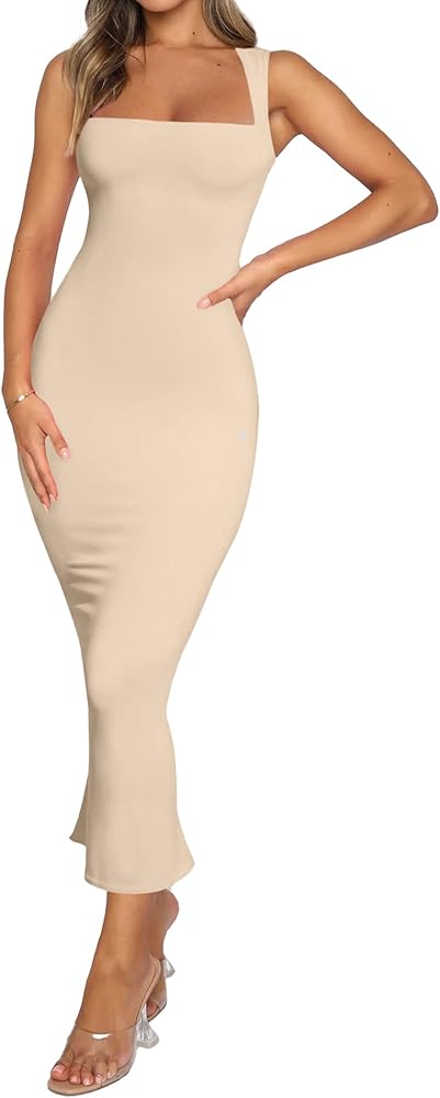 Amazon.com: Women's Sexy Long Dress Square Neck Sleeveless Bodycon