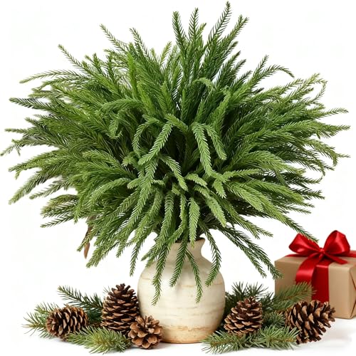 16 Pcs 18 Inch Artificial Norfolk Pine Stems - Real Touch Christmas Pine Branches for Vase, Garland, Wreath, DIY Christmas Decor & Farmhouse Holiday Greenery