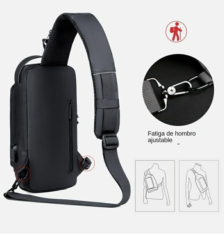 Image of MATCH MADE Anti-theft Waterproof Chest Sling Bag for Men with Password Lock & USB Charging - Travel Hiking Crossbody Daypack Backpack