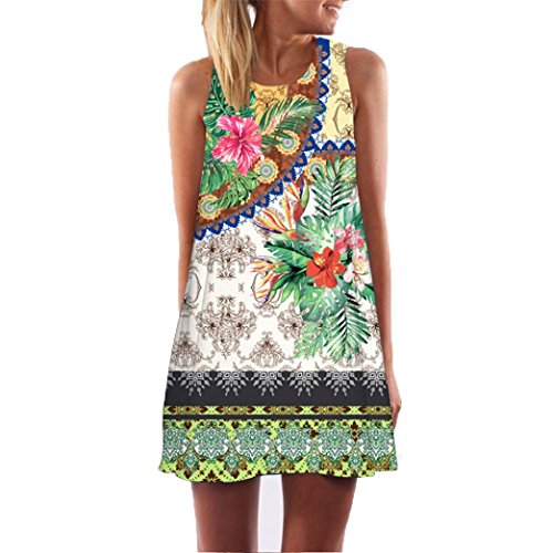 Vestido de Verano de Mujer, Dragon868 2020 Las Mujeres de Verano Vintage sin Mangas 3D Estampado Floral Vestido Corto para la Playa (XL, Blanco 7)