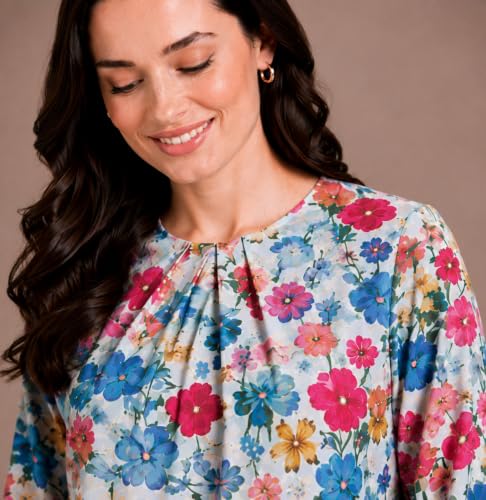 Image of Mirana Women's Full Sleeve Solid Top | Round Neck Pleated Front Regular Fit Office Casual Blouse with Button Cuffs