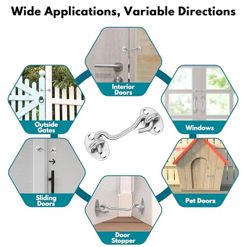 Image of Rainspire (2 Pack) 12 Inch Privacy Hook and Eye Latch for Barn Door, Stainless Steel Gate Latch Barn Door Lock Cabin Hooks for Gate Shutters Window Slide Barn Shed Cabinet Bathroom, Silver