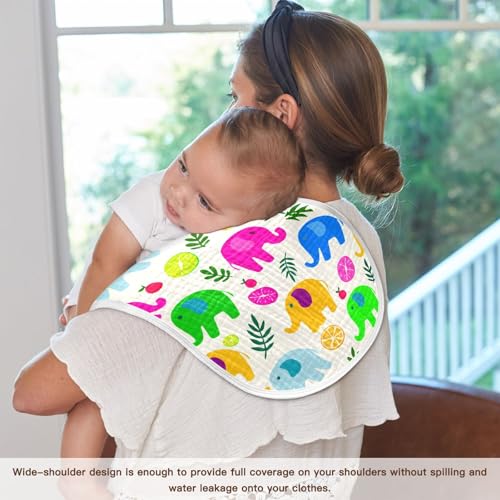 Tropical Elephants Muslin Burp Cloths for Baby 4-Layer Absorbent Cotton Large 22" x 11" Soft Spit Up Rags for Newborns Boys Girls, 1 Pack 5