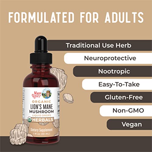 MaryRuth Organics Lions Mane Mushroom Supplement, Upto 2 Month Supply, Nootropic USDA Organic Lions Mane Extract Nervine Herbal Liquid Drops, Brain Health Non-GMO Vegan Alcohol Free Tincture, 1 Fl Oz - Image 4