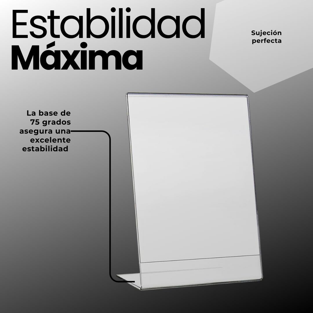 Expositor metacrilato transparente a5, pack 3 unidades, soporte sobremesa para carteles A5, porta menú, porta precios, porta fotos, porta anuncios, display acrílico, expositor vertical A5