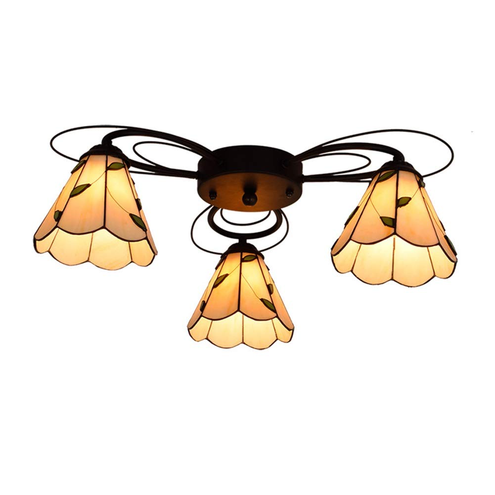 Tiffany Chandelier Lamp, 55.9 Cm, Creative 3-Flame Ceiling Light, Stained Glass Lamp, Living Room, Dining Room, Bedroom, Simple Ceiling Light