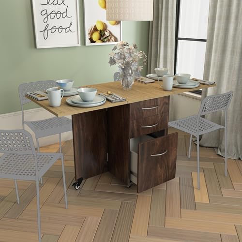 Studio Kook Dolce 4 Seater Engineered Wood Folding Dining Table (Brown, Junglewood, Matte Finish)
