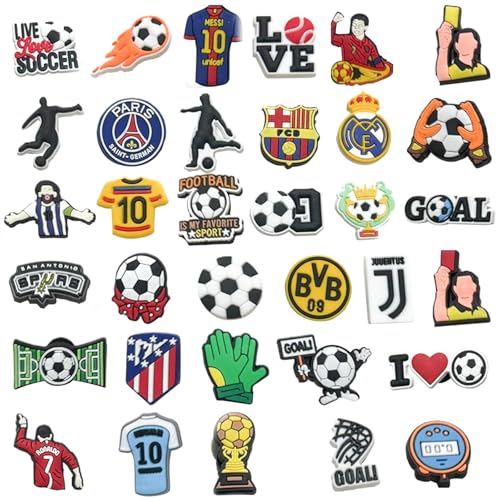 Yuiturt 34 Pièces DIY Charmes de Chaussure Pins Crocs, Football Charmes de Chaussure,Shoe Charms PVC pour Filles Garçons, Chaussure Charms Accessoires pour...