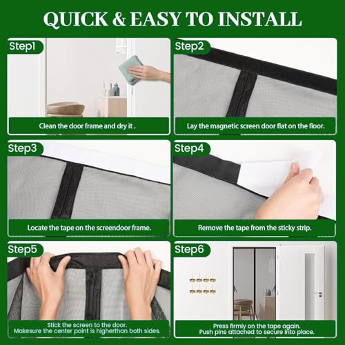 Image of KARP Fiberglass Mosquito Net for Door with Stay-Open Buckle (110 cm X 210 cm, Black) | Auto-Closing Insect Screen Full Frame Hook & Loop for All Door Types