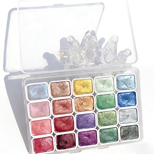 Wcawnlt Metalizados de Acuarela, Set de 20 Colores Sólidos, Ideal para Pintura Artística, Acuarela, Caligrafía y Uñas
