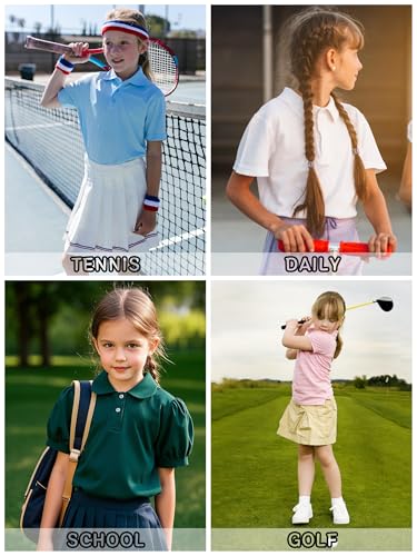 QBK 2T to Youth Girls' Puff Short Sleeve Polo Toddler School Uniform Pique Polo Kids Collared Golf Shirt4
