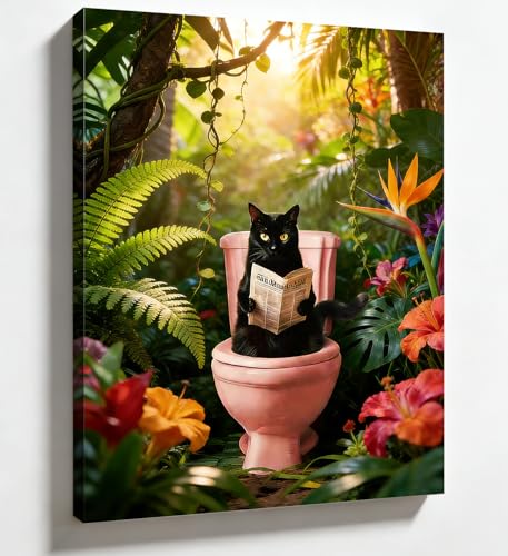 PIGPIGFLY Chaton Mignon sur le Pot - Tableau Toile 30x40cm avec Cadre, Décorati on Murale Adorable pour Salle de Bain ou Chambre