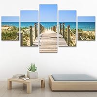 SIGNWIN 5 Panel Canvas Wall Art Modern Art Beach Coastal Multicolor Photography Relax/Calm Tropical for Home Decorations Ready to Hang - 60