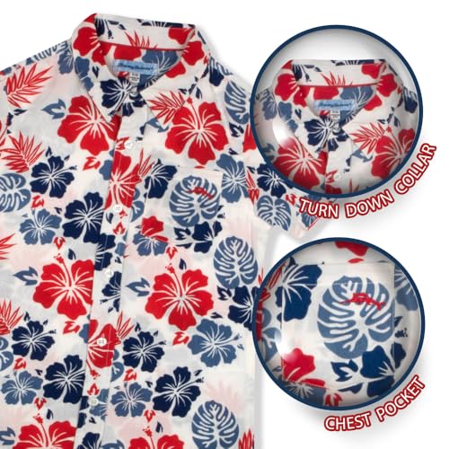 Image of Tommy Bahama Boys Classic Woven Button-Down Short-Sleeve Hawaiian Shirt with Pocket for Kids