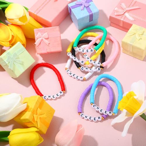 Image of Landical 24 Pcs Cheerleader Gifts Stackable Clay Bead Cheer Bracelets Friendship Bracelets Senior Night Cheer Gifts for Girls(Mix Color)