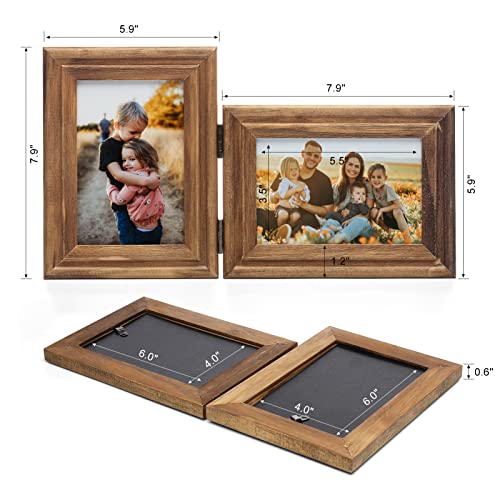 Wisadd Vertical & Horizontal 4X6 Picture Frames Double Hinged Wood Folding Photo Frames With Real Glass Front Fit For Desktop Or Tabletop, Wood Grain Xzon-V46-H64 #TOP2
