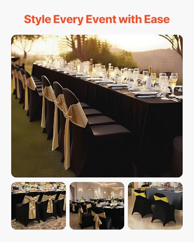 Image of VEVOR Chair Covers, Polyester Spandex Chair Cover, Stretch Slipcovers for Wedding Party Dining Banquet Flat-Front Chair Covers (Black-c, 150PCS)