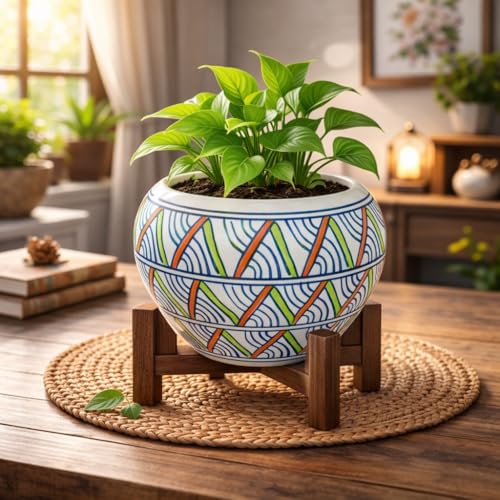 Image of Niyara Hand-Painted Ceramic Flower Pot | Multi-Color Geometric Bowl Planter | Decorative Indoor Plant Pot for Home, Table & Balcony Decor