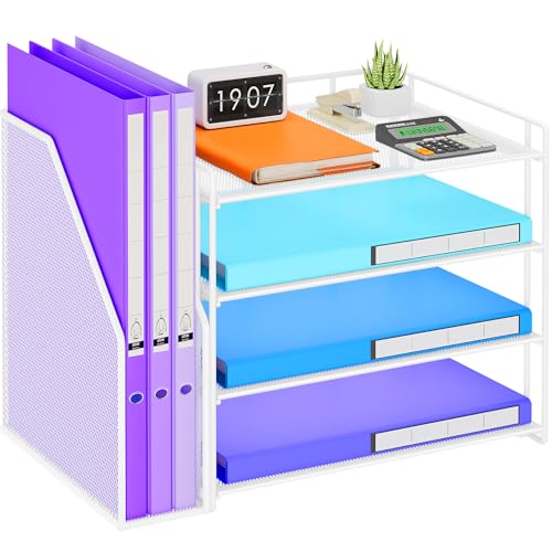 VITVITI Desk Organiser with File Holder, 4 Tier Desk Tidy Organiser with 1 Paper Tray Storage for Magazine Home, School