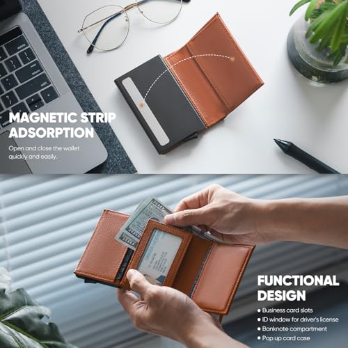Image of VULKIT Pop up Wallet Minimalist Cash Wallets RFID Blocking Leather Smart Credit Card Holder with Magnetic Closure for Men