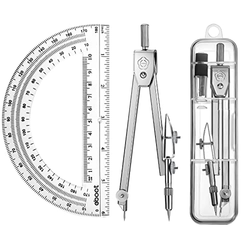 Zonon Student Protractor and Compass Set, Student Geometry Math Set, Compass for Geometry and 180 Degree 6 Inch Protractor for Drawing Measuring School Office(Classic,Clear) 2 Zonon Student Protractor and Compass Set, Student Geometry Math...