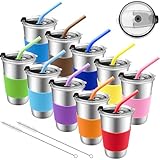 10 Pack Stainless Steel Kids Cups with Lids and Straws, 16.9 oz Spill Proof Metal Tumblers with Sleeves, Sippy Drinking Water Glass for Boys Girls and Adults