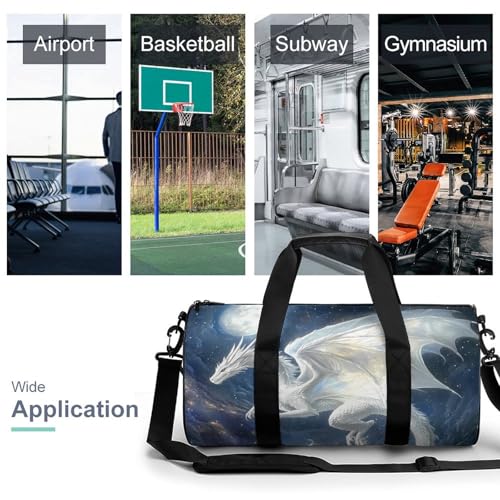 White Dragon Soaring Moon Moonlight Compact Gym Bag Travel Duffel Bags Lightweight Foldable Sports Tote Gymbag3