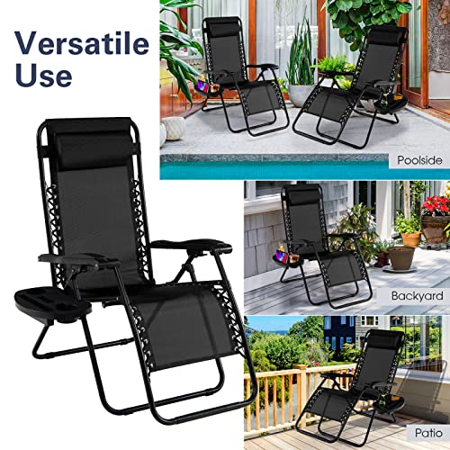 Goplus Zero Gravity Chair, Adjustable Folding Reclining Lounge Chair With Pillow And Cup Holder, Patio Lawn Recliner For Outdoor Pool Camp Yard (Set Of 2, Black) #TOP7