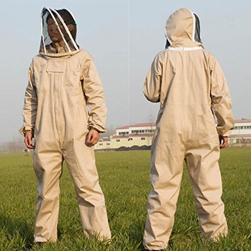 Tuta da apicoltore in puro cotone Tuta apribile Tuta spaziale resistente Guanti per ape ventilati in pelle - L