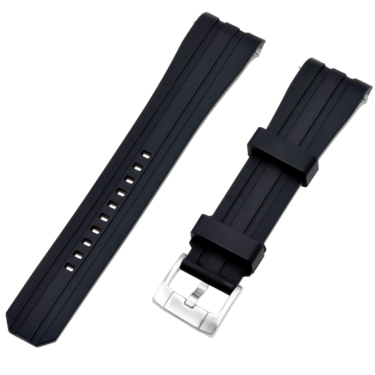 YISIWERA Stylish 22mm Two Tone Black Top-Gray Bottom Rubber Silicone Watch Band Universal Curved Ends Watch Strap Solid Stainless Steel Buckle for Men Women