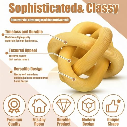 Image of Yalikop 3 Link Wood Knot Decor Rustic Home Decor Accents Hand Carved Coffee Table Decoration, Boho Chain Link Decoration, Modern Shelf, Rustic Objects for Home Living Room Bedroom(Yellow)