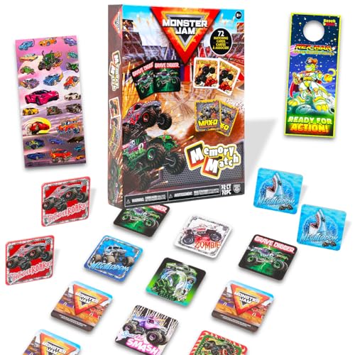 Monster Jam Memory Game Set - Educational Toy Bundle with Truck Card Matching Game Plus Stickers More | Monster Jam Learning Toy for Boys Kids