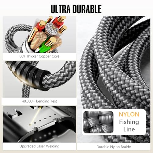 Image of Verilux 10Ft /3M Type C to Type C Cable, 100W /5A type c cable fast charging, 480Mbps Data Sync data cable c type, Braided Nylon USB C to USB C Cable for iPhone 16 /15, Galaxy S24 /S23, MacBook