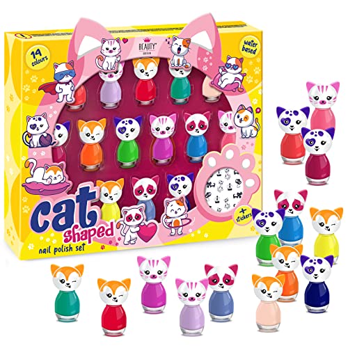 CATshaped Juego de esmaltes de uñas a base de agua, Beauty4Britain, 14 colores, secado rápido, despegar, pegatinas de...