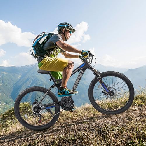 Image of Ecarpat 24 /26 /27.5 Inch Mountain Bike, Full /Front Suspension Mens Boys Mountain Bike with 21 Speed Steel Frame and Dual Disc Brakes, Adult Sport Bicycle for Trail City Road, Gift Choice