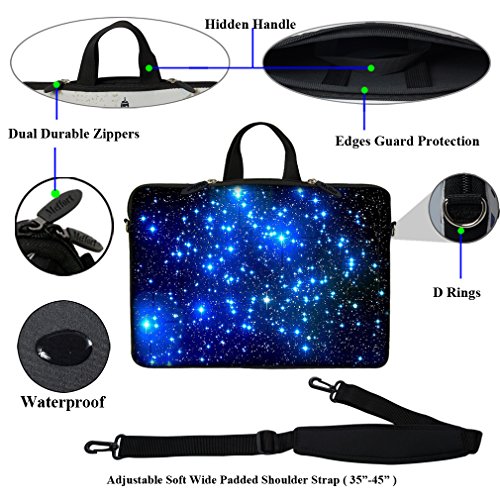 Meffort Inc 15 15.6 inch Neoprene Laptop Sleeve Bag Carrying Case with Hidden Handle and Adjustable Shoulder Strap - Galaxy Stars2