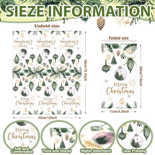 Peryiter 100 Pcs Merry Christmas Holiday Paper Napkins Farmhouse Christmas Disposable Napkins Green Xmas Decor Rustic Winter Dinner Hand Towel for Guest Bathroom Kitchen Xmas Winter Party – Image 3