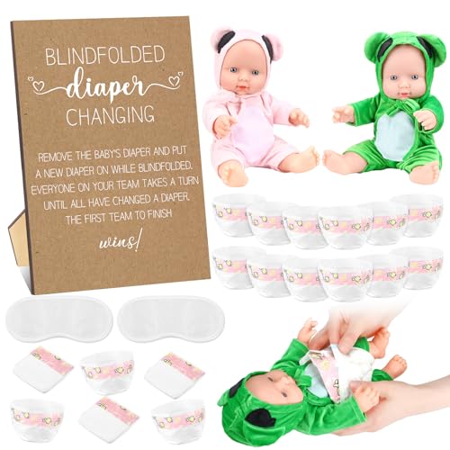 Image of Seeloowy 17 Pcs Shower Supplies for Blindfold Diaper Changing with Blindfolds Diapers Changing Diaper Race Set(Brown Kraft)