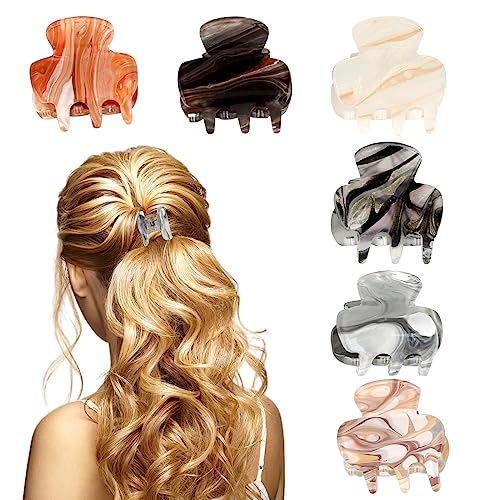 Tortoiseshell Cellulose Acetate Hair Clip Pack of 6 for Women & Girls - Non-Slip Claw Clips for Medium & Thin Hair