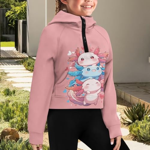 Girls Half Zip Hoodies Kids Fashion Long Sleeve Drop Shoulder Hooded Sweatshirt Pullover3